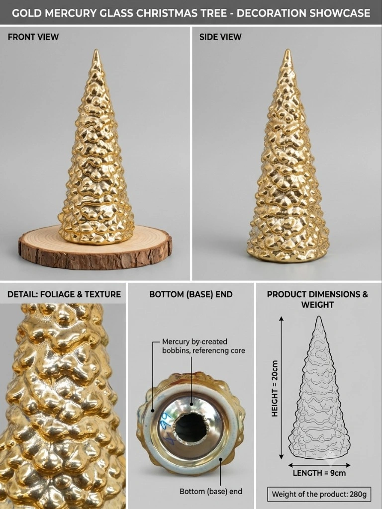 Gold Mercury Glass Christmas Tree Decoration