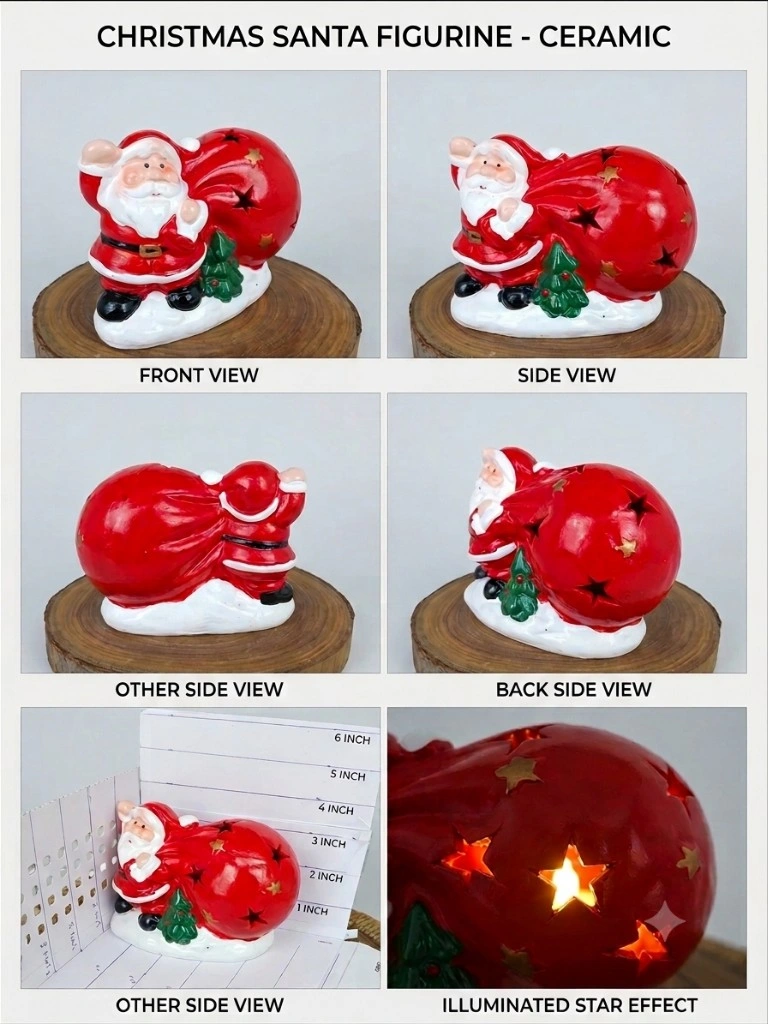 Ceramic Illuminated Santa Gift Sack Figurine